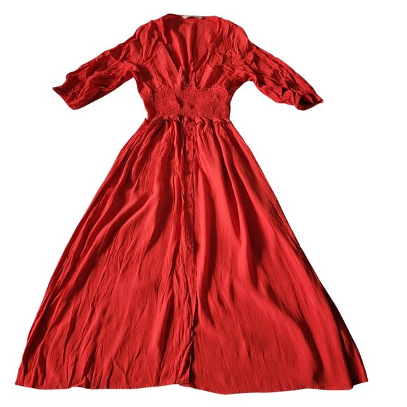 Zara Women's Red Mid-Calf Ruffled Elastic Waist Flowy Size Small Dress - Picture 4 of 9